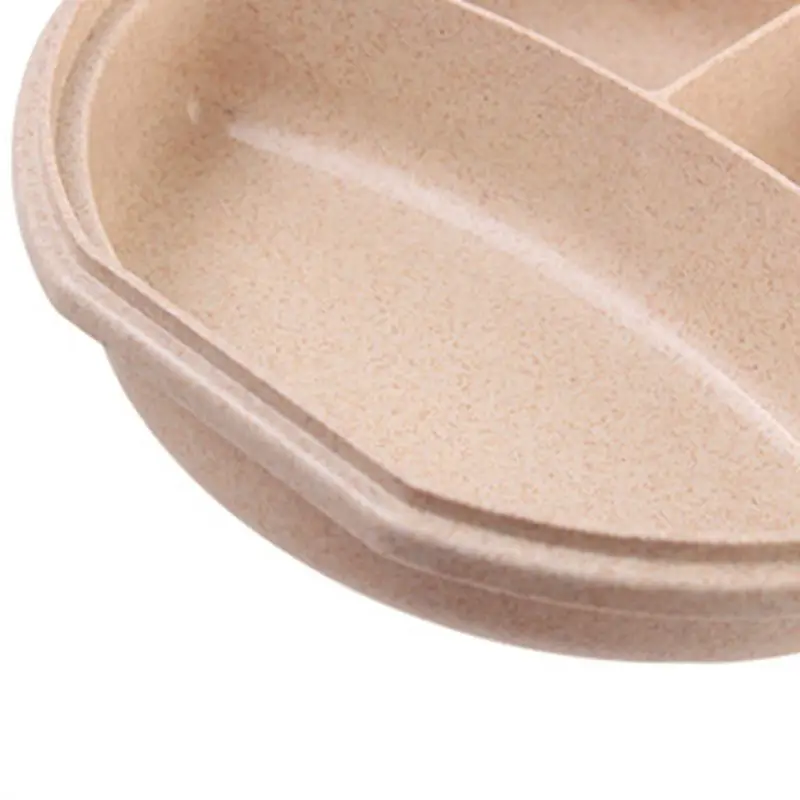 Creative Round Wheat Straw Lunch Box Case with Spoon Bento Box Square Tableware