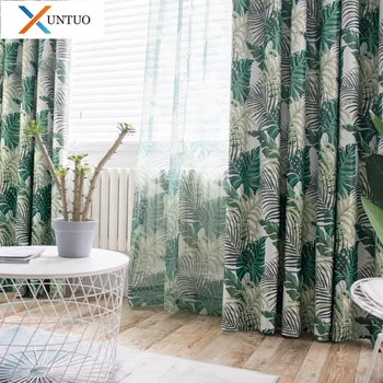 

Modern Green Leaves Blackout Curtains For Living Room Bedroom Plant shener Tulle Kitchen Window Treatments Panel Drapes