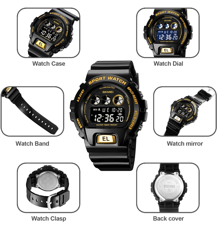 SKMEI New Sport Digital Men's Watches Fashion Waterproof Shockproof Juvenile Alarm Clock Electronic Wristwatch Relojio Masculino 4