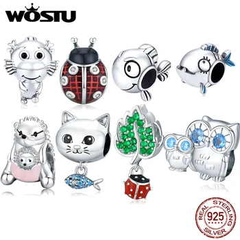 

WOSTU Real 925 Sterling Silver Animal Bead Charm Elegance Clip With Crystal Beads Fit Bracelets Women Girls Diy Jewelry MAKE
