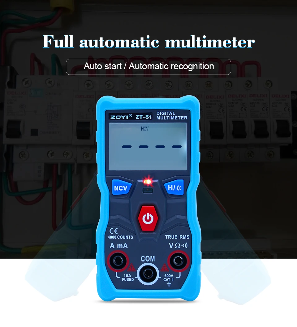 ZOYI ZT-S1 цифровой вольтметр Амперметр мультиметр True rms automotriz Mmultimetro ohmmet с держателем данных фонарик+ комплект батарей