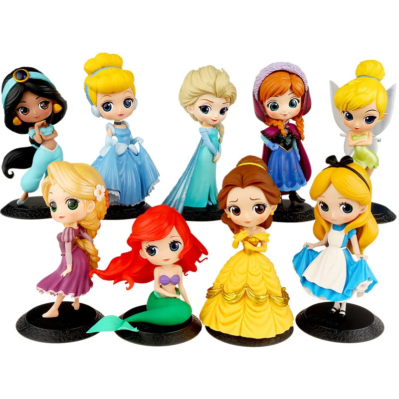 

10 styles Disney Princess Q Posket Frozen Elsa Anna Rapunzel Belle Snow White Action Figures Pvc Anime Dolls Collection For Girl