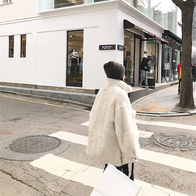 women's clothing winter outerwear coats new lambs wool plush curly fur coat Leather grass 1018
