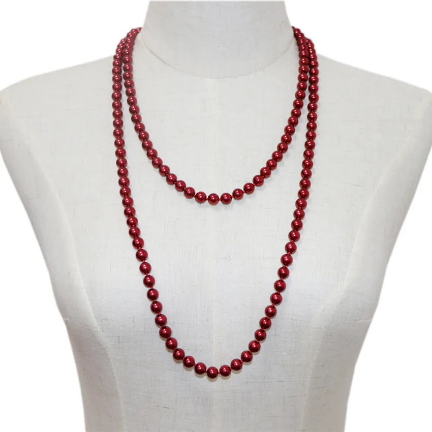

Fashion Simulated-Pearl Round Beads Long Chain Necklace for Women Statement Necklaces Glass Shell Pearl Gift Jewelry 56" A967