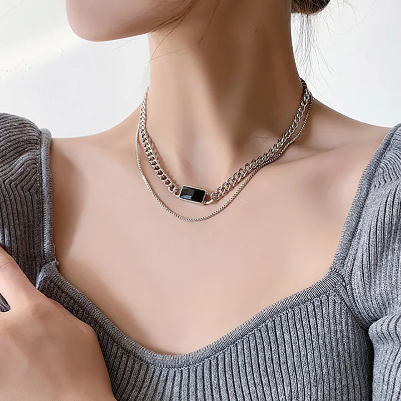Mewanry 925 Sterling Silver Multilayer Chain Necklace Trendy Design Vintage Handmade Black Stone Pendant Party Jewelry Gifts - Image 6
