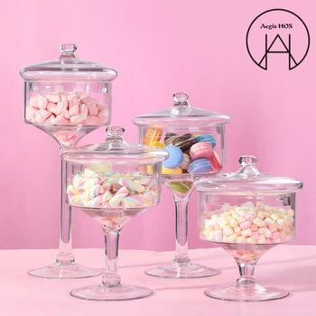 

Thickened glass candy jar transparent high-foot cake tray holiday party decoration dessert storage tank with cover dustproof