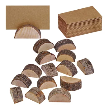 

30 pcs Place Card Holder Stump Shape Semicircle Wood Party Supplies Memo Organizer with Card for Banquet Birthday Wedding
