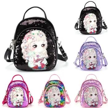 

2020 NEW toddler girl backpack cute anime cartoon princess print sequin fashion school bag outdoor baby girl shoulder bag