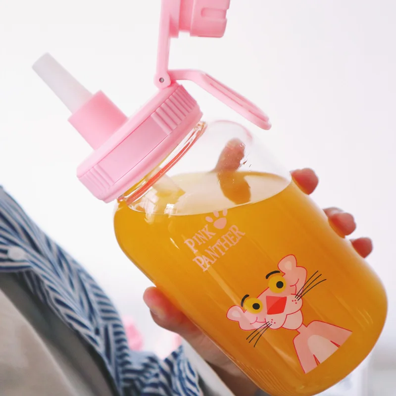 Милое животное мультфильм стеклянная бутылка для воды Спортивная бутылка для кемпинга стакан с соломинкой здоровый контейнер для воды Дети Рождественские подарки для девушек