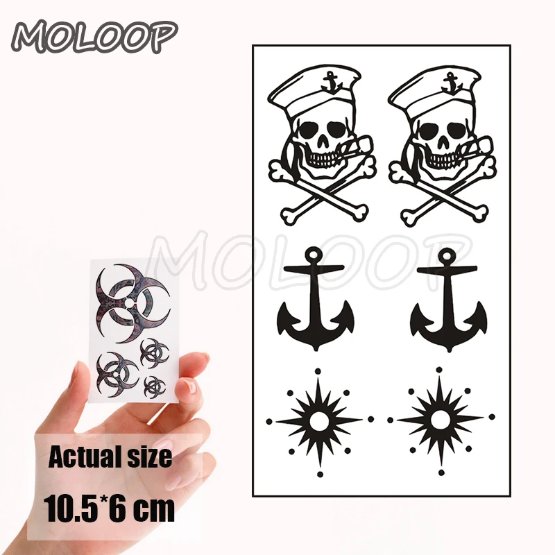 

Water Transfer Tattoo Black Skull Anchor Tattoo Body Art Waterproof Temporary Fake Flash Tattoo for Man Woman Kid 10.5*6cm