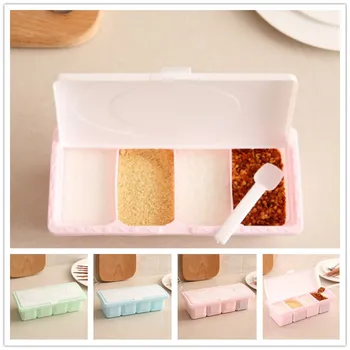

Eco-friendly Plastic Seasoning Jar Kitchen Condiment Box Wheat Pepper Salt Cans Herb Spice Containers Kitchen Tools With Spoon