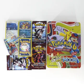 

TAKARA TOMY Pokemon Cards Collection Board Card Game 123pcs Flash Battle Toys Shining Metal Box for Kids Gifts