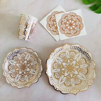 

Rose flower paper tray disposable tableware birthday party decorations paper plates holiday party supplies assiette jetable 40pc
