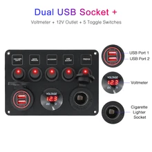 

Hot selling Car Switch Panel Waterproof Boat Switch Panel Digital Voltmeter Dual USB Port 12V Outlet Combination Marine LED