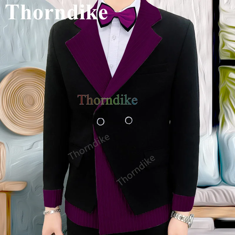 

Свадебный костюм жениха Thorndike в тренде, Двубортный повседневный черный смокинг, комбинированный костюм в полоску, костюм из 2 предметов