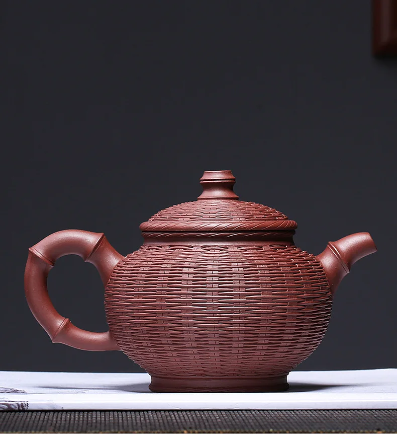 Bamboo Basket Yixing Clay Teapot Raw Ore Purple Clay Bamboo Weaving Drop of Cao Zhigang Technologist Entirely Handmade Tea Pot T