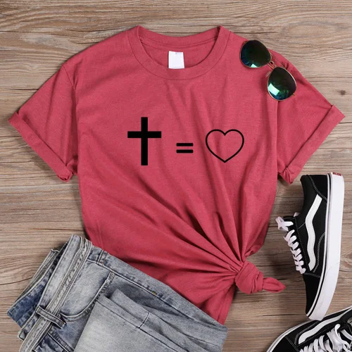 HeatherRed Футболки ONSEME Jesus is equal to love, женская одежда, футболка с изображением Иисуса Креста, Христианские Футболки, хлопковые футболки, топы 90s Q-935 - Цвет: HeatherRed