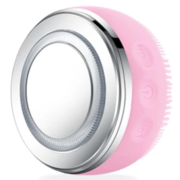 

Pink 2 in 1 Face Cleansing Brush Facial Massager Hot Compress LED Light Therapy Skin Scrubber Plastic Sonic Pore Cleanser Waterp