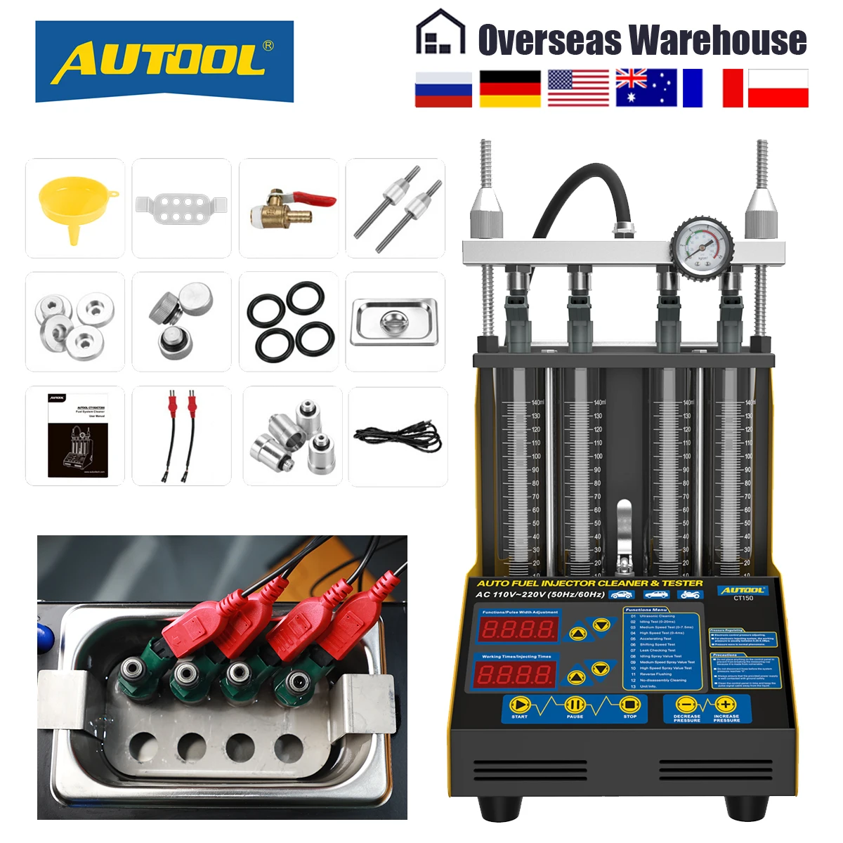 Autool Ct150 Car Fuel Injector Tester Cleaning Machine Injector Cleaner