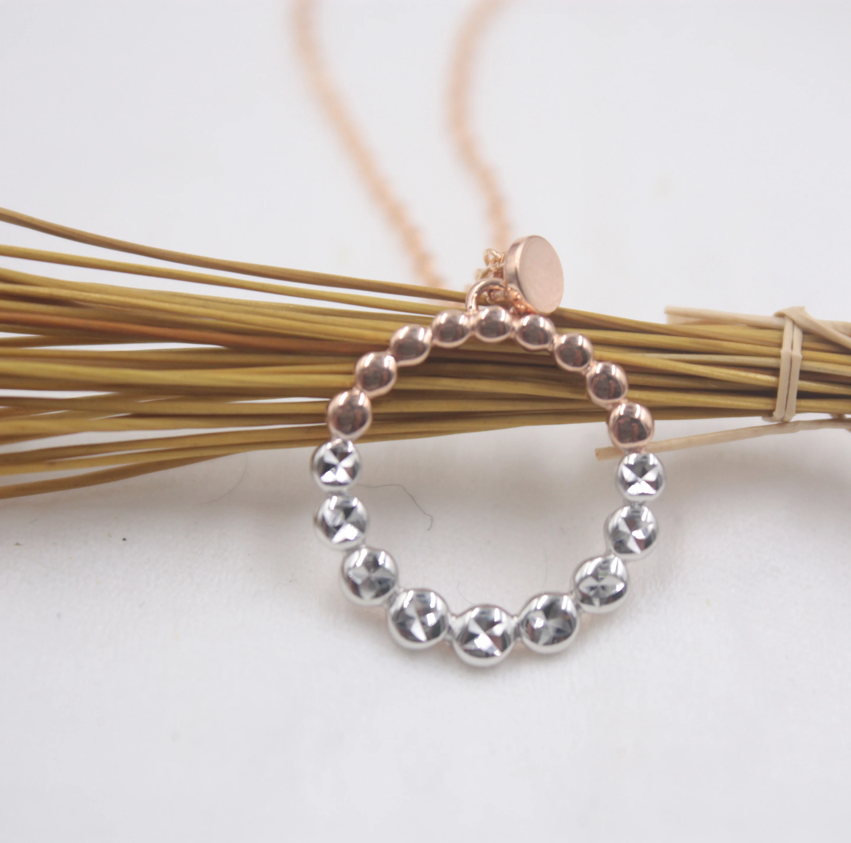 

Real 18K Rose Gold Necklace Woman's Color Circle-Shaped Zircon O Link Girl Friend Birthday Gift 16-18''L Adjustable