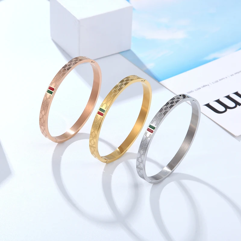 Bangle Bracelet Stainless Steel Bracelet for Women Red Green Charm Jewelry