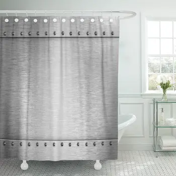 

Gray Sheet Silver Armour Metal Brushed Plate Steel Armor Shower Curtain Waterproof Polyester 72 x 78 inches Set with Hooks