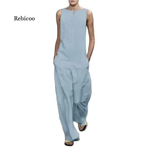 

Женские модные однотонные свободные хлопковые повседневные безрукавки женский комбинезон брюки женские комбинезоны