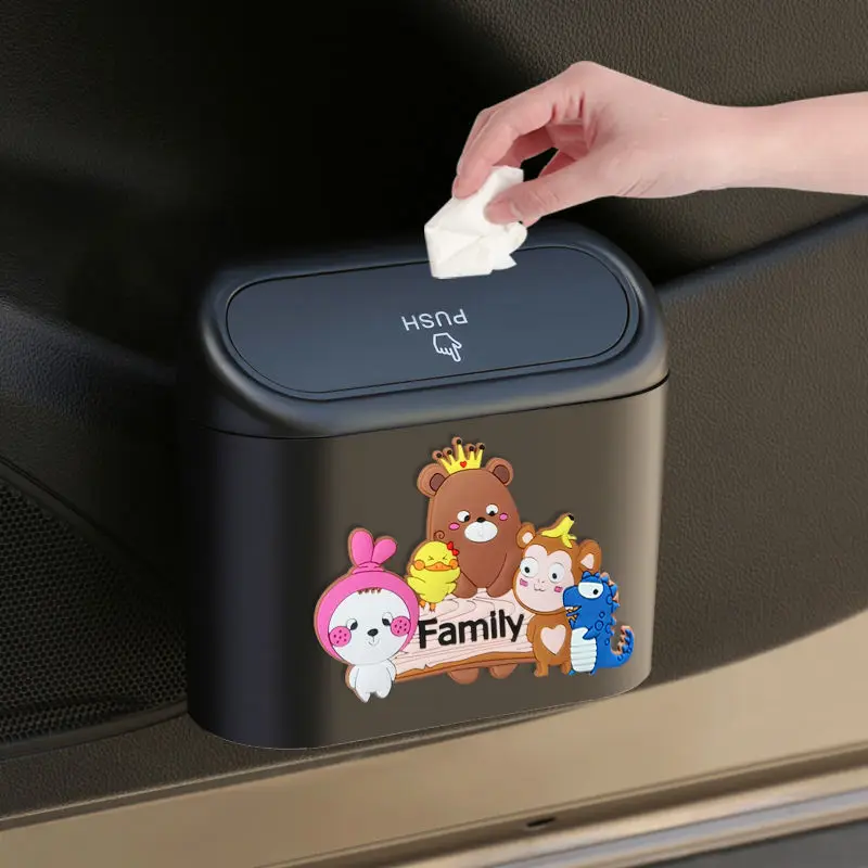 Car Trash Can Door Hanging Storage Bin Cartoon Multifunctional Front Storage Bin Creative Car Supplies
