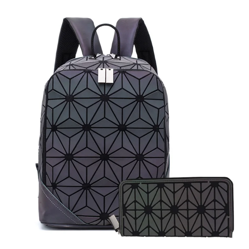 Женский рюкзак светящийся геометрический клетчатый мужской рюкзак для девочек-подростков рюкзак сумка голографический рюкзак школьный рюкзак Mochila sac a do - Цвет: Backpack B 2 pcs A