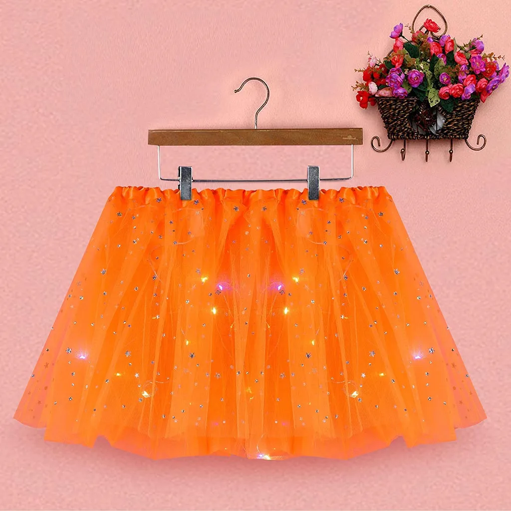 Юбка-пачка со светодиодной подсветкой для девочек сетчатая плиссированная фатиновая Юбка со звездами и блестками, светодиодная маленькая лампочка, яркие светящиеся вечерние юбки для танцев праздничный костюм для костюмированной вечеринки
