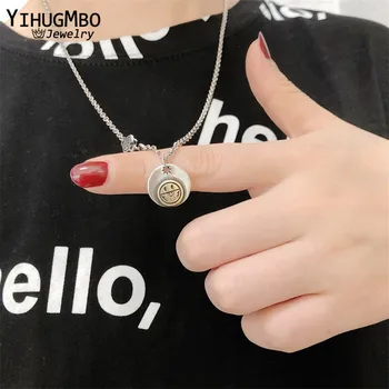 

YIHUGMBO S925 Korean Smile Star Statement Necklace for Women Real 925 Sterling Silver Wedding Jewelry Fine Pendant Necklace Gift