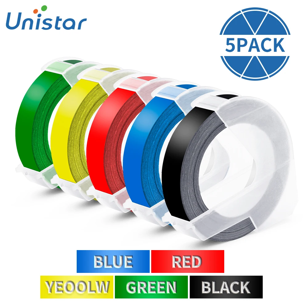 

Unistar 5 Rolls 9mm 3D Embossing Tapes Compatible for Dymo Label Printer Organizer Xpress Makers 520109 520102