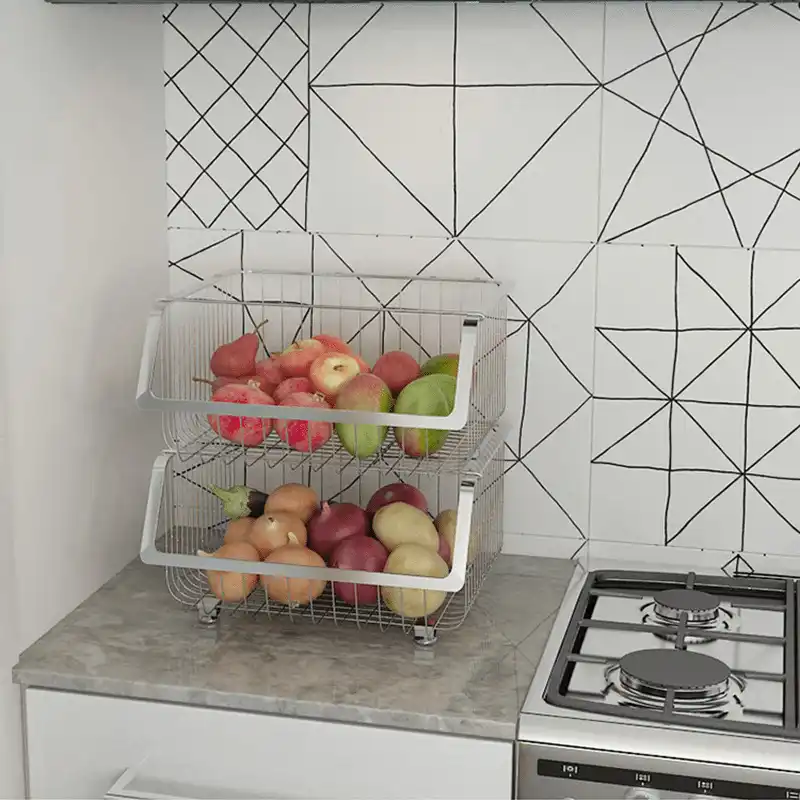 304 Stainless Steel Kitchen Storage Basket Multilayer Stackable Fruit Vegetable Basket Multifunctional Mobile Shelf Organizer Storage Baskets Aliexpress