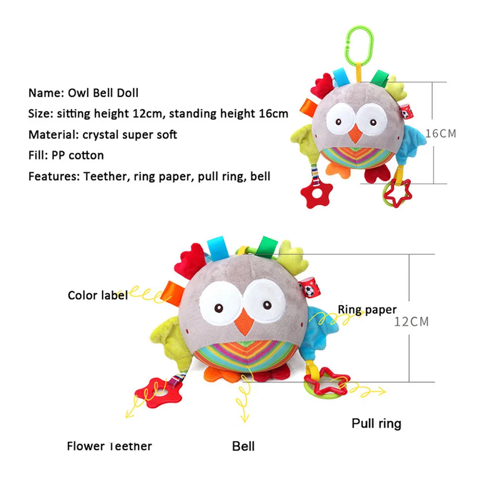 Baby Infant Rattles Plush With Teether Cute Animal Hanging Bell Play Toys Doll Early Development Boys Girls Kawaii Gift Animal