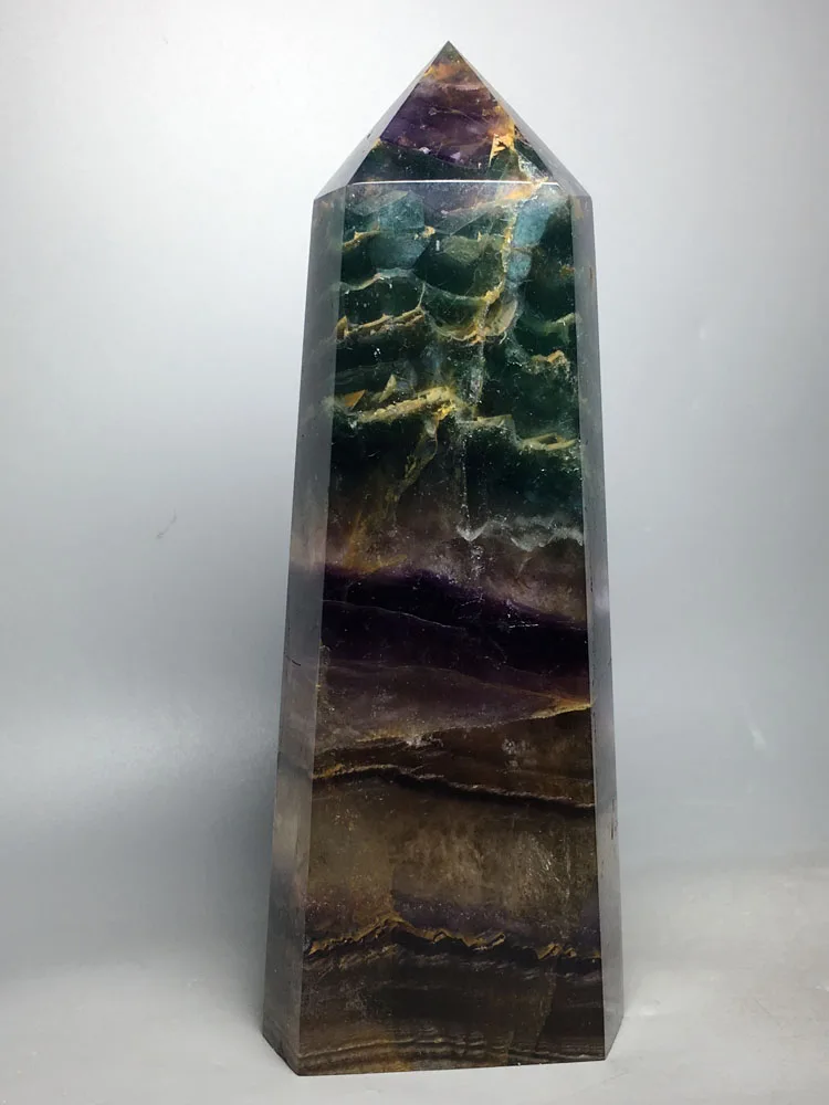 

870g Natural quartz crystal rainbow fluorite points wand for decorative