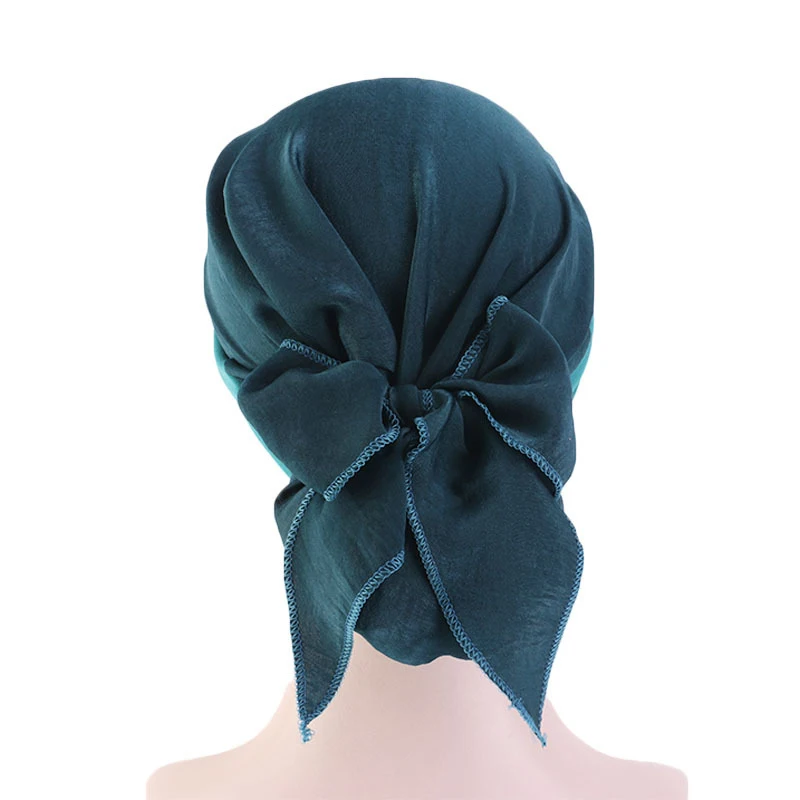 Muslim Women Hair Loss Cancer Chemo Cap Turban Beanie Islamic Head Wrap Long Tail Ruffle Pre-tied Bandana Tichel Headwear