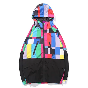 

2020 Fashion Color Block Patchwork Windbreaker Track Jackets Outwear Men Hip Hop Casual Streetwear men Jacket Hooded Coat