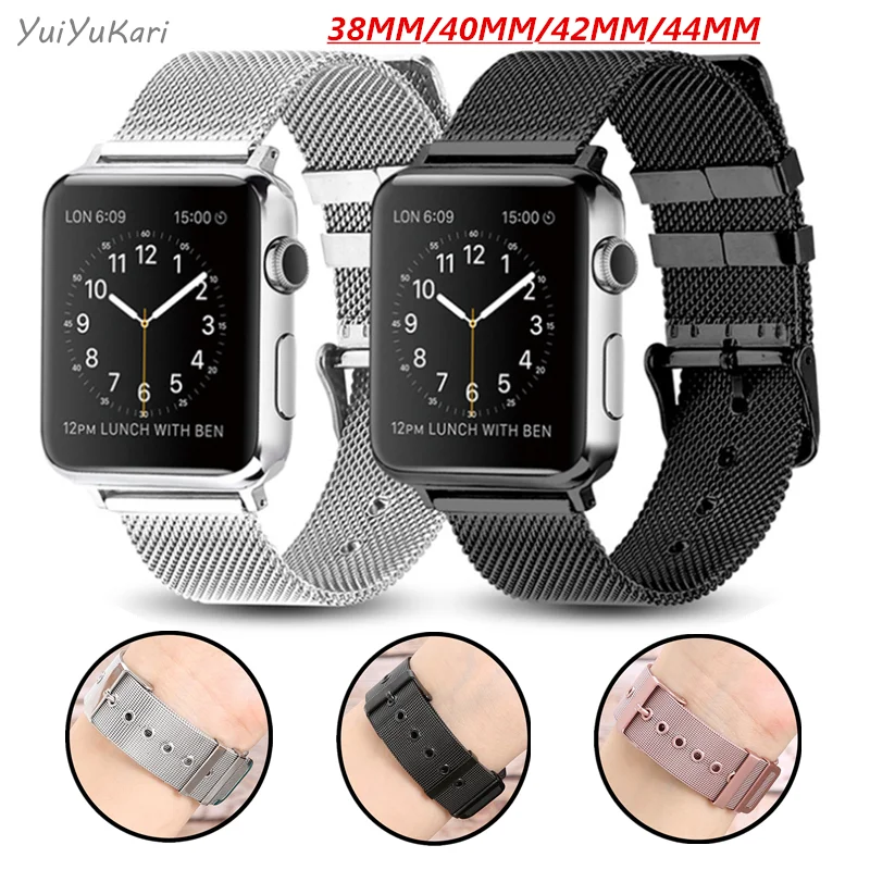 Миланская петля для пуговицы ремешок apple watch 4/3 42 мм 44 iwatch 40 38 спортивного