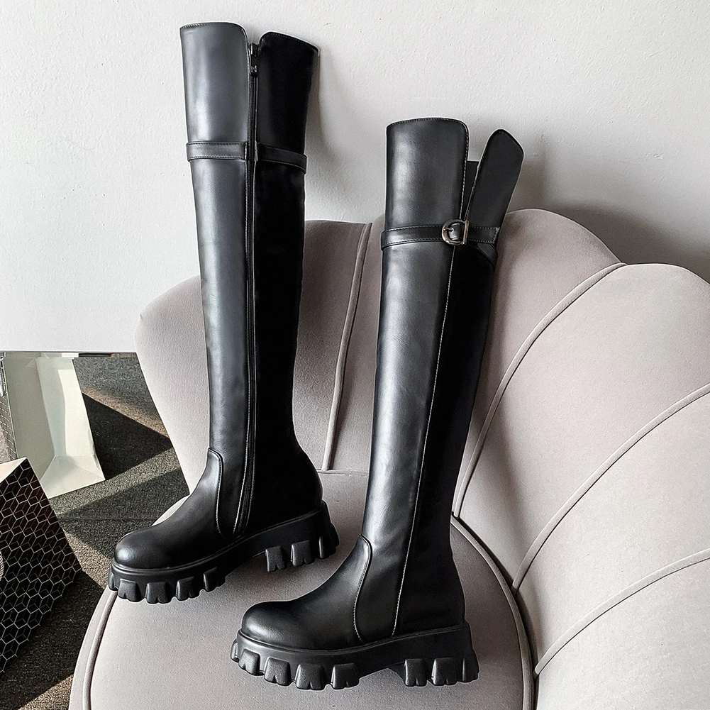 lapolaka new arrivals hot sale platform zip up shoes women boots female buckle decoration plus size 32-46 knee high boots woman