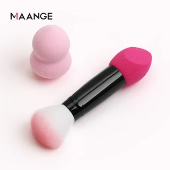 

MAANGE 2Pcs Set Professional blusher brush 2 heads Nylon Make up Brushes Two Head Metal Cosmetic Tools with Sponge Makeup Tools