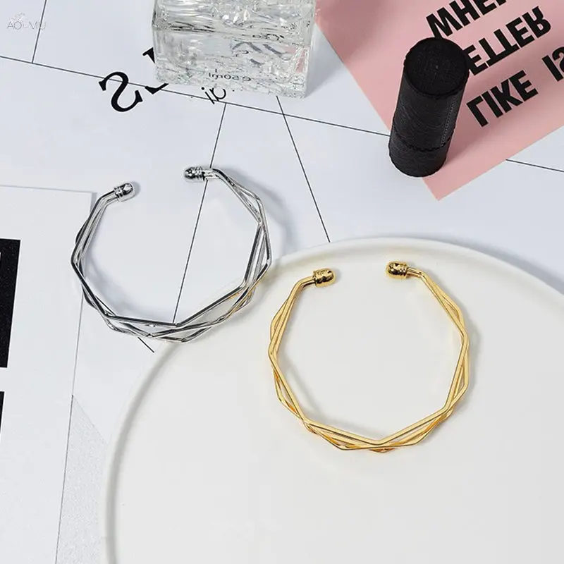 

AOMU Korea Simple Opening Bangle For Women Girls Student Bracelet Multi Layer Bangle 2019 Fashion Charm Jewelry