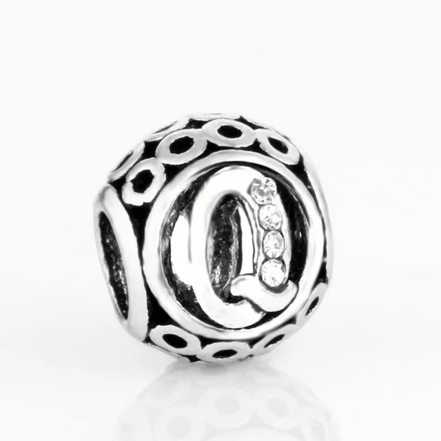 free shipping MOQ 1pc round openwork initial letter alphabet diy bead fit original pandora charms bracelet X004 - Цвет: Q