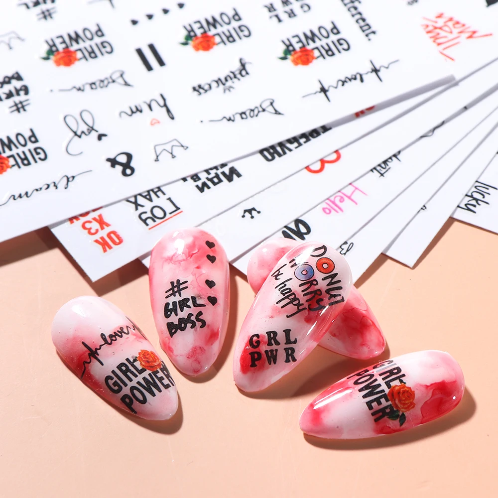 8 шт., черные наклейки на ногти с надписью «Valentine», 3D наклейки на ногти, наклейки для маникюра, наклейки на ногти с надписью «Love», SACA617-626-1