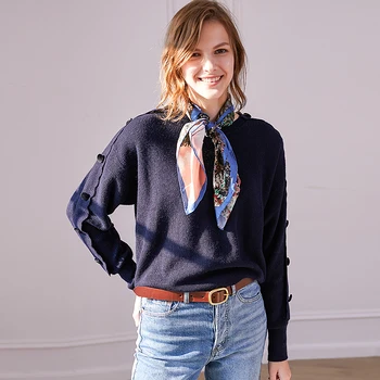 

Women Sweater 2019 Autumn and Winter New Sweater Long-sleeved Stitching Button Solid Color Loose Top