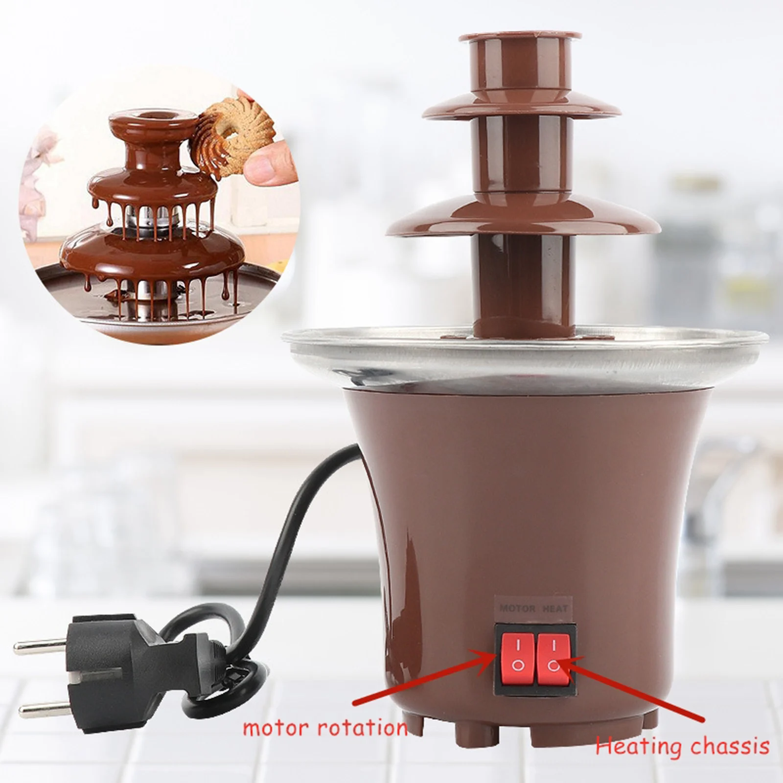 Chocolate Fondue Fountain Machine 3 Tiers For Nacho Cheese BBQ Sauce US Plug