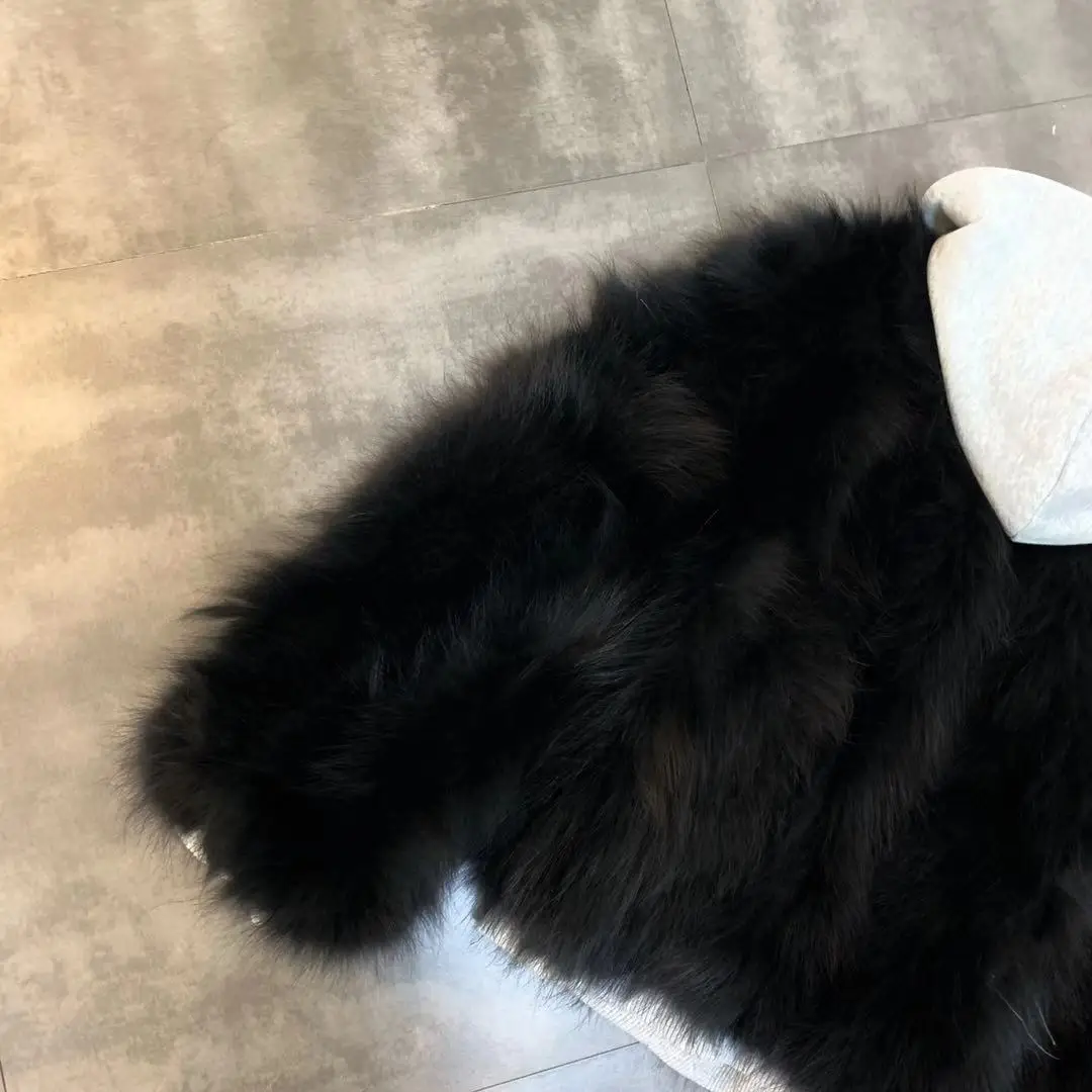Женская шуба из натурального меха лисы, новинка, зимняя куртка с капюшоном и длинным рукавом из лисьего меха, двухсторонняя одежда, меховые шубы