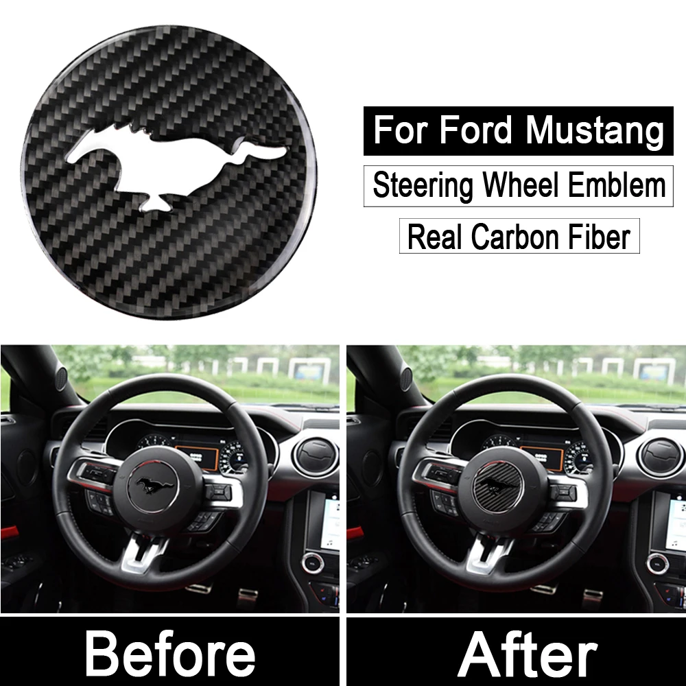 Эмблема на руль из настоящего углеродного волокна для Ford Mustang, автомобильные наклейки, автомобильный Стайлинг,,, автомобильные аксессуары для интерьера
