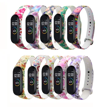 

Mi band 4 3 Strap Silicone Flowers printing pulsera miband 4 3 strap correa fashional sport wrist strap for xiaomi mi 4 3
