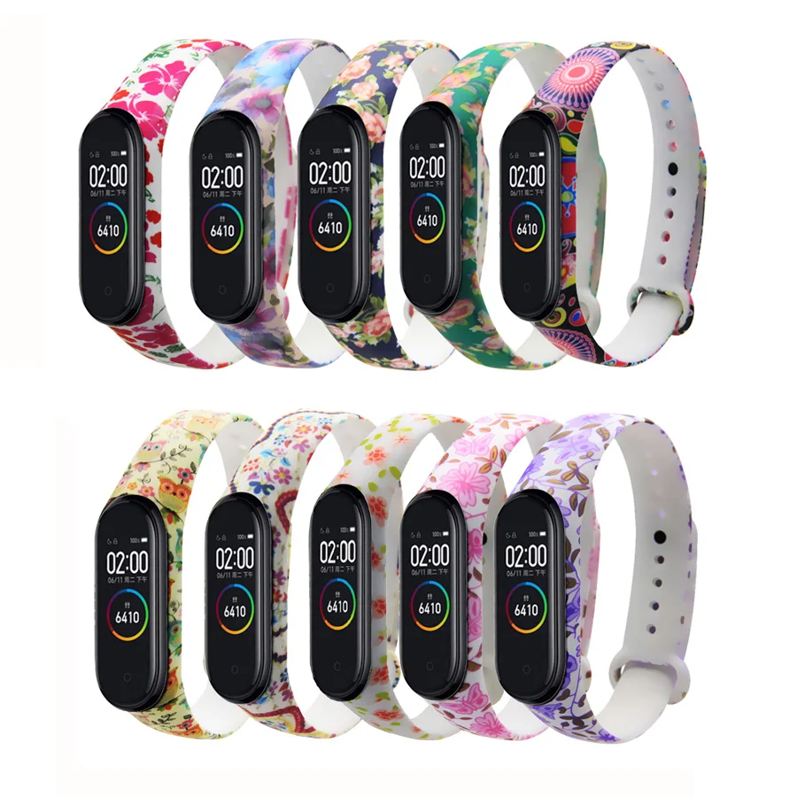 Mi band 4 3 ремешок силиконовый с цветочным принтом pulsera mi band 4 3 ремешок correa модный спортивный ремешок для xiaomi mi 4 3|Смарт-аксессуары| | АлиЭкспресс