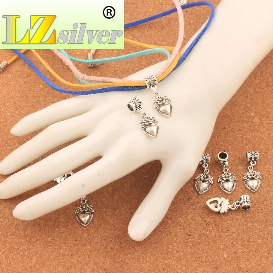 Flower Heart Strawberry Fuit Big Hole Beads 11.4x29mm 100PCS Zinc Alloy Dangle Fit European Bracelets Jewelry DIY B914